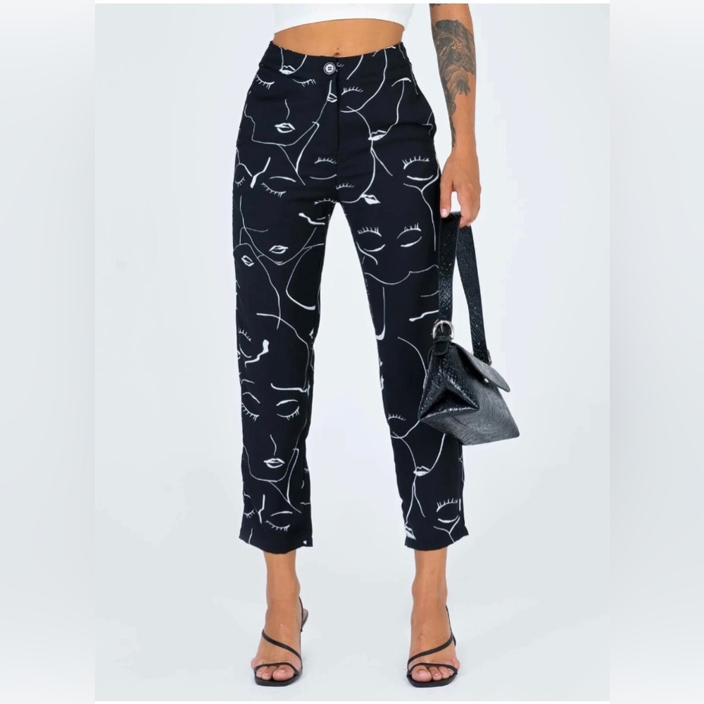 PRINCESS POLLY Zavia Pants Blogger's Favorite Artsy Abstract Face SIZE 10